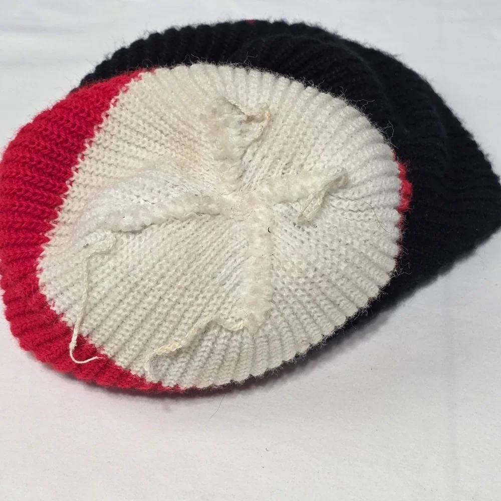 Disney Mickey Mouse Club Unisex Knit Beanie Pom Hat Red Black White Vintage